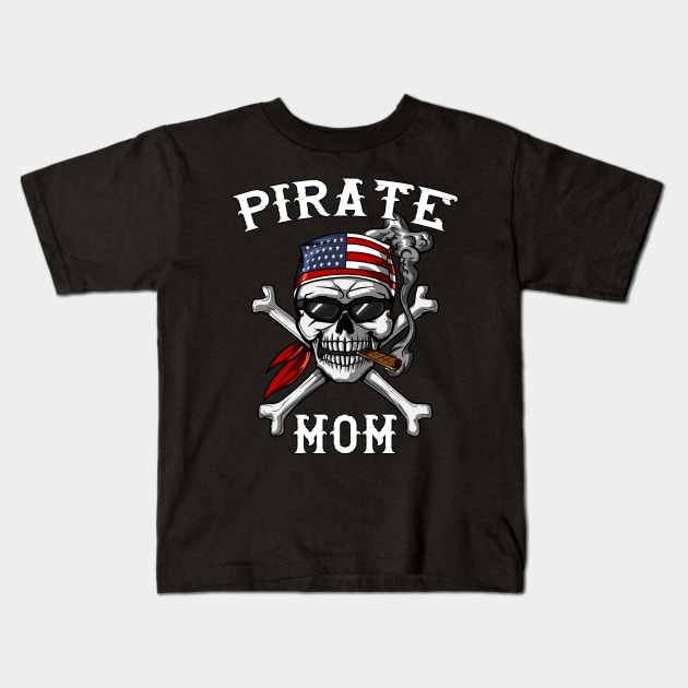 Pirate Mom Skull American Flag Kids T-Shirt by underheaven
